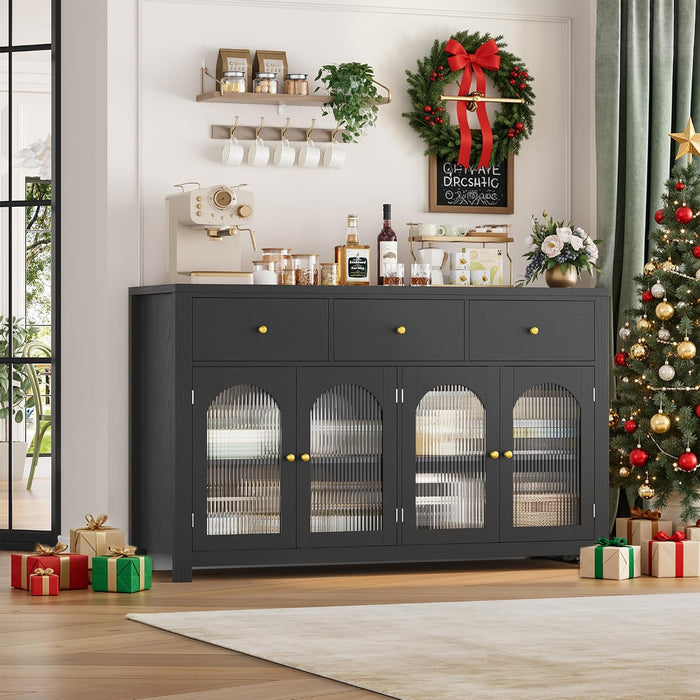 Buffet Cabinet with Storage, Kitchen Storage Cabinet for Home | 55.1" Large Sideboard Buffet, Farmhouse Kitchen Cabinet, Wood Coffee Bar Table for Kitchen, Black