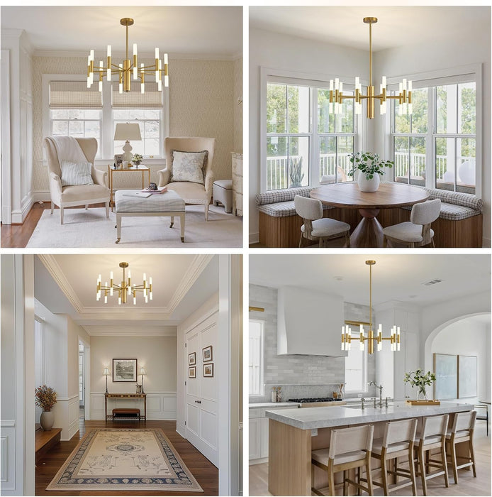Modern Gold Chandelier 20-Light, Large Luxury round Candle Chandeliers with Acrylic Shades, 26.7" Dining Room Light Fixture for High Ceilings, Living Room, Foyer, Entryway, G9 Base