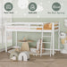 47'' Tall Junior Low Loft Bed with Stairs, White Wood Loft Bed Twin Size for Adults, Kids and Young Teens, No Box Spring Required,Wood Slat Support