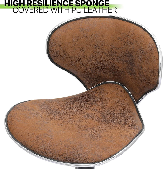 Bar Stools Set of 2 Adjustable Counter Height PU Leather Modern Swivel Barstools W/Back and Footrest Kitchen Counter Chairs, Coffee Color