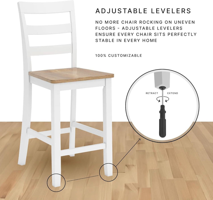 Gesthaven Casual Modern Dining Room Table Set with 4 Chairs and Bench, Set of 6, Mango Wood, 30.25" Table Height, White & Light Brown