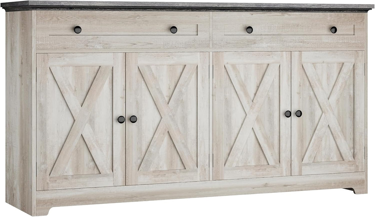 Buffet Cabinet with Storage, Sideboard Cabinet with Drawers & Doors | 2 Drawers, 4 Doors and 2 Adjustable Shelves. 59Inch Wide. Fsc-Certified Wood. Anti-Tip Device. Charcoal Grey and Beige Maple.