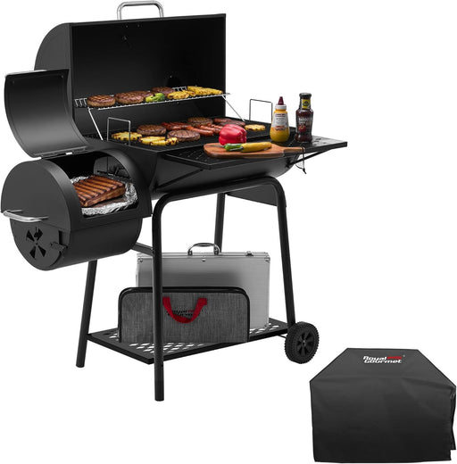 CC1830FC 28-Inch Barrel Charcoal Grill with Offset Smoker, 840 Sq. In. Cooking Area, Front Shelf, Charcoal Grill for Outdoor Grilling and Backyard Cooking, Black