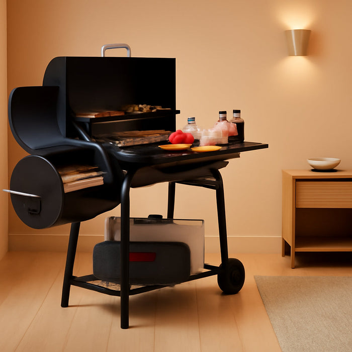 CC1830FC 28-Inch Barrel Charcoal Grill with Offset Smoker, 840 Sq. In. Cooking Area, Front Shelf, Charcoal Grill for Outdoor Grilling and Backyard Cooking, Black