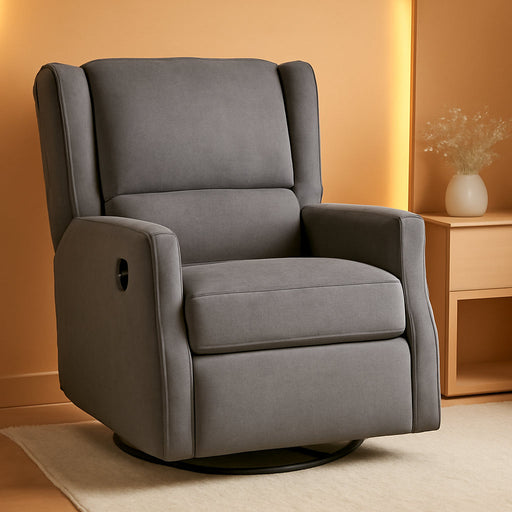Omma Swivel Glider Rocking Recliner, Manual Wingback Recliner with 360 Degree Swivel, for Living Room, Bedroom, or Nursery, Upholstered, Dark Gray