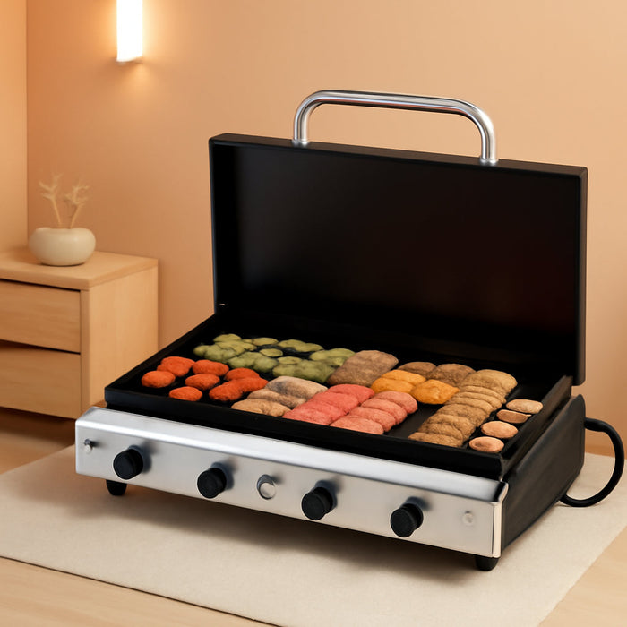 4 Burner Portable Propane Griddle with Enameled Tray & Lid, 40,000 BTU Tabletop Flat Top Gas Grill with Electronic Ignition & Regulator for Outdoor Cooking Camping BBQ Tailgating