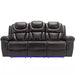 83.1 in Flared Arm Faux Leather Rectangle Manual Recliner 3-Seat Sofa In. Brown with Center Console and LED Light Strip