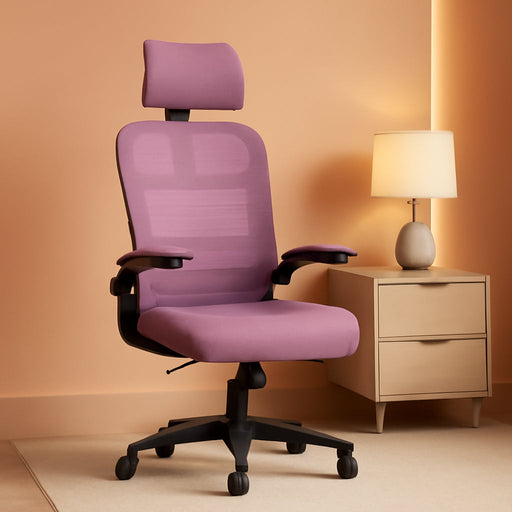 Ergonomic Mesh Office Chair, High Back Computer Desk Chair with Adjustable Lumbar Support & Headrest, Swivel Task Chair with Flip-Up Armrests for Home & Office (English, Light Purple)