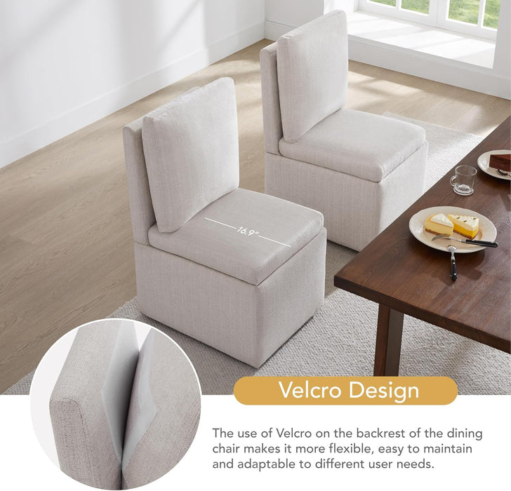 Upholstered Dining Chair with Casters Armless Modern Rolling Design for Diningroom Bedroom Livingroom Reading Room, Set of 2,Linen