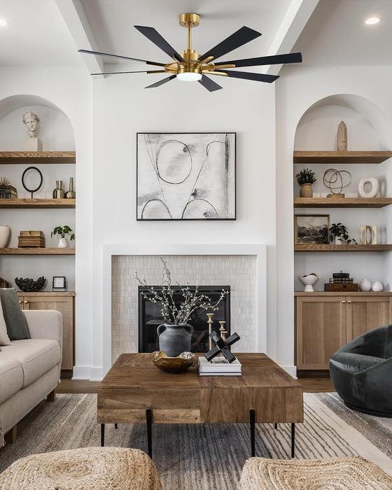 60 Inch Gold Farmhouse Ceiling Fan Integrated Lighting