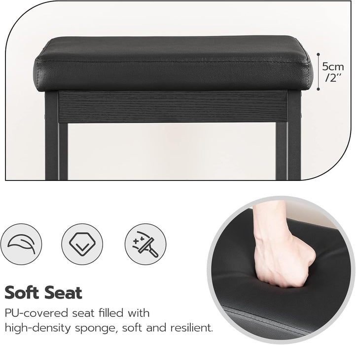 Bar Stools, Set of 2 Bar Chairs, 24.8-Inch Height Stools, Breakfast Bar Stools, Kitchen Bar Chairs, 2" Thick Upholstery, for Kitchen, Dining Room, Cafe, Bar Counter, Black BB21BY01