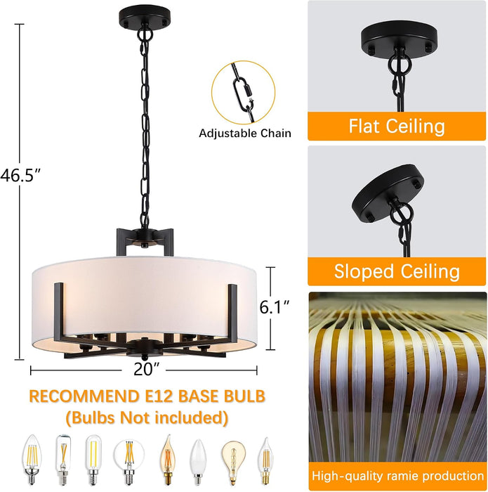 Black Drum Chandelier Eight Light Pendant Fixtures
