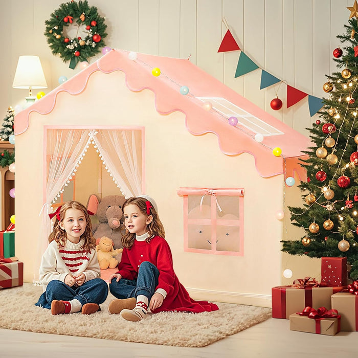 Play Tent for Kids - Kids Tent Indoor with Mat and Ball Lights, Toddler Tent for Kids Ages 3-8, Kids Playhouse for Girls, 57" X 35" X 47" (Pink)