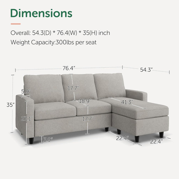 L Shaped Convertible Sectional Sofa LightGreyLinenFabric
