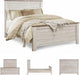 Signature Design by Ashley Willowton Shabby Chic Queen Panel Bed with Metal Slats, Foundation or Box Spring Needed, Whitewash