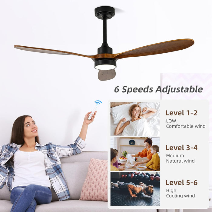 52" Outdoor Ceiling Fan with Light, 6 Speeds, Remote Control, Low Profile for Bedroom, Living Room, Dining Room