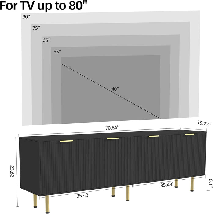 Black TV Stand for Tvs up to 80 Inch,Tv Stands for Living Room & Bedroom,Mid Century Modern TV Console,Entertainment Center with Storage,Entertainment Stand,Tv Cabinet for 55,60,65,70,72,75,80 Inch TV