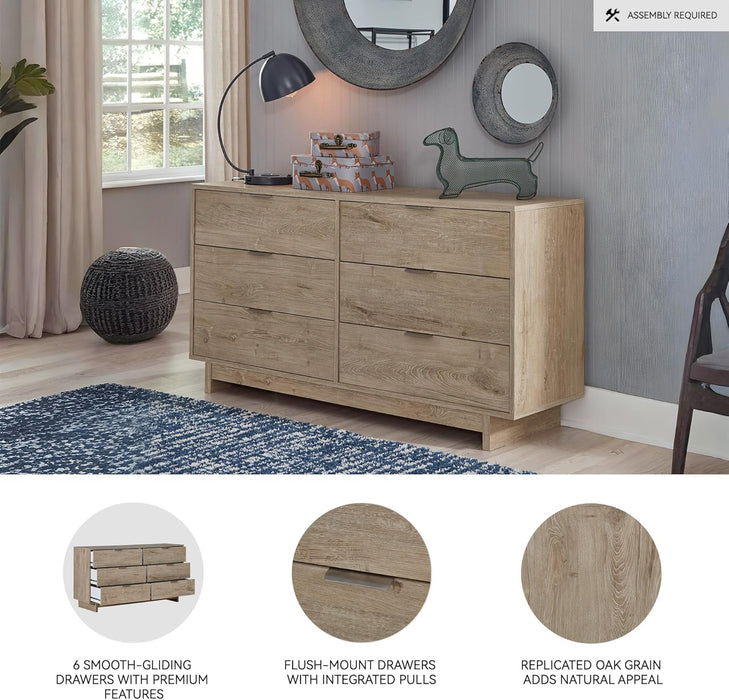 Oliah Rustic 6 Drawer Dresser, Light Brown