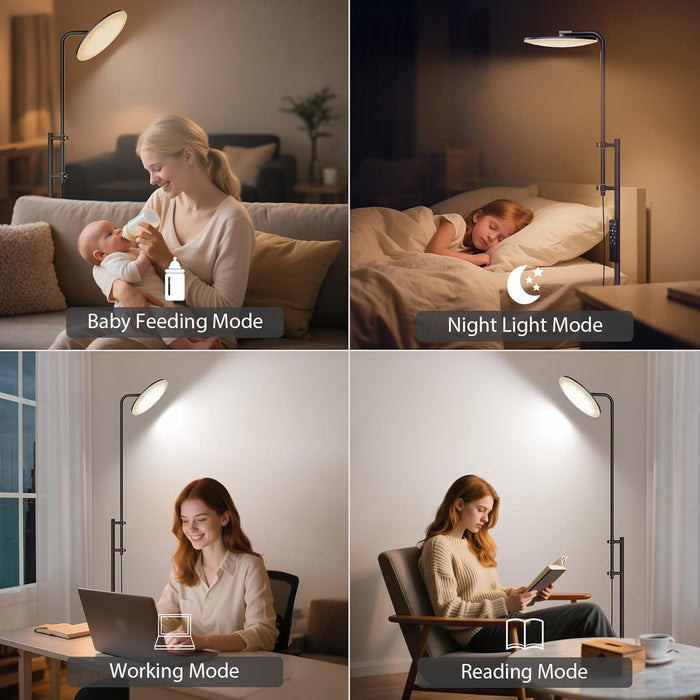32W/3000LM Floor Lamps, Super Bright LED Standing Lamp with Remote Control, Adjustable Tall Lamp with 350°Rotating Head, Modern Dimmable Torchiere Corner Lamp for Living Room, Bedroom, Office