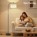Floor Lamp with Linen Shade, Arc Dimmable Tall Standing Lamp with Remote Control, Modern Floor Reading Light for Living Room Bedroom Office Corner, 9W LED Bulb Included