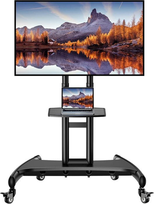Mobile TV Cart for 32-82 Inch Flat/Curved LED/LCD/OLED Tvs Rolling TV Stand with Height Adjustable Shelf Max VESA 600X400Mm up to 100Lbs- Outdoor TV Stand Trolley with Wheels PGTVMC05-1