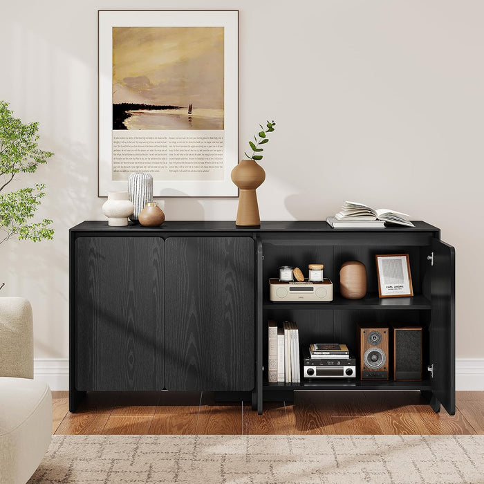 63" Sideboard Buffet Cabinet with 4Door & Adjustable Shelves, Black