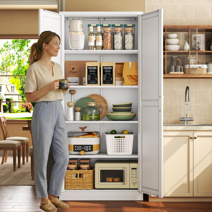 SeventyOneInch Metal Pantry Cabinet White Shelves UltraDurable