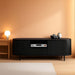 69" Mid-Century TV Stand with Power Outlet, Fluted Entertainment Center with Storage Drawer, TV Console with Sliding Door and Adjustable Shelves, TV Stand up to 80" for Living Room, Bedroom, Black