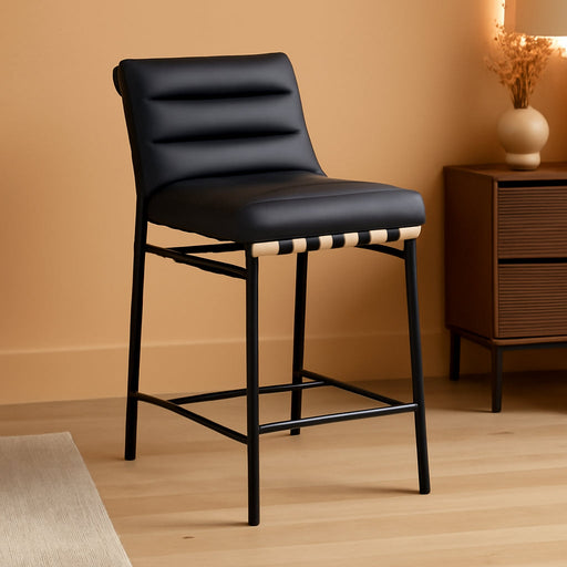 857Black-C Burke Collection Modern | Contemporary Vegan Leather Upholstered Counter Stool, Black, 18" W X 24" D X 37.5" H