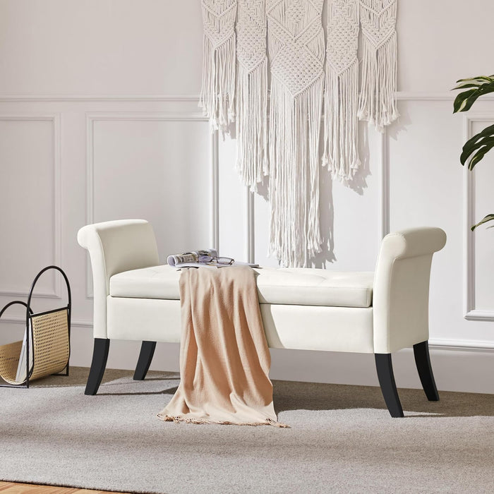 Ottoman with Storage, 52" Storage Ottoman Bench with Safety Hinge, Upholstered Bench with Seating for Bedroom, Living Room, Holds up to 661 Lb, Fresh White