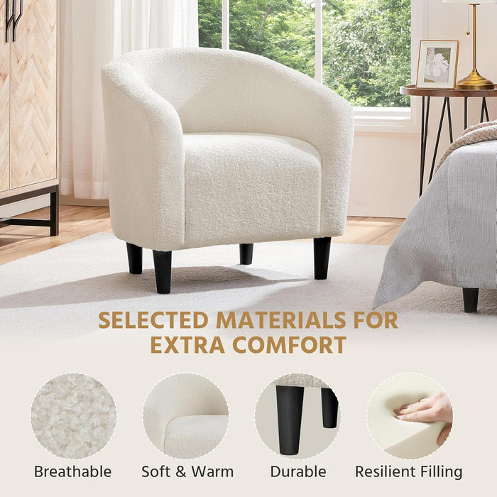 Barrel Chairs, Furry Accent Chairs with Soft Padded Armrest for Living Room Bedroom Waiting Room Office, Set of 2, Ivory