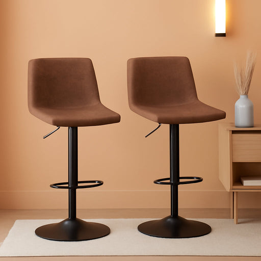 Bar Stools Set of 2, Swivel Counter Height Barstools with Back and Rootrest, Adjustable PU Leather Armless Bar Chairs for Kitchen Island, Bar, Kitchen, Dining Room, Brown