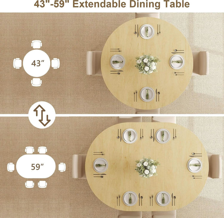 43In-59In Extendable round Dining Table Oval Kitchen Table for 4-8