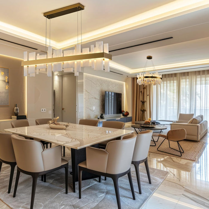 46.8 Inch Modern Adjustable Alabaster Rectangle Chandelier