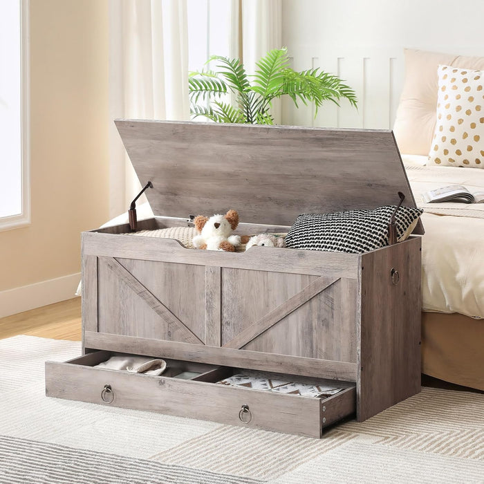 Greige PremiumQuality SolidWood Storage Bench Toy Chest