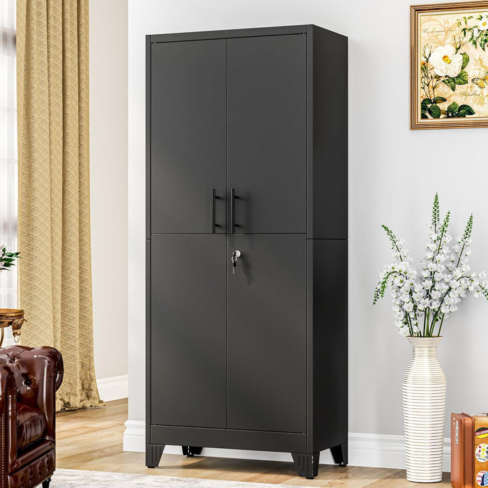 71" Tall Metal Pantry Storage Cabinet with Lock, File Cabinet Black