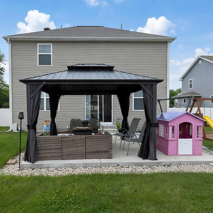10' X 12' Gazebo Outdoor Aluminum Gazebo with Heavy Duty Galvanized Steel Double Roof for Patio Backyard Deck, Netting and Curtains Included, Grey