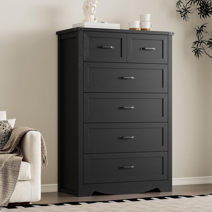 Tall 6-Drawer Dresser With Anti-Tipping Wood Storage