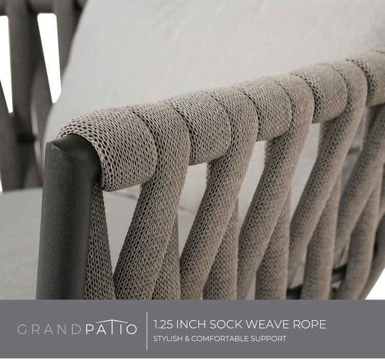 Dining Chair Set of 3, Swivel Rope Armchairs with Cushions and round Side Table with Tile Tabletop, Wicker, Indoor Outdoor Modern Style, Backyard, Balcony, Gray