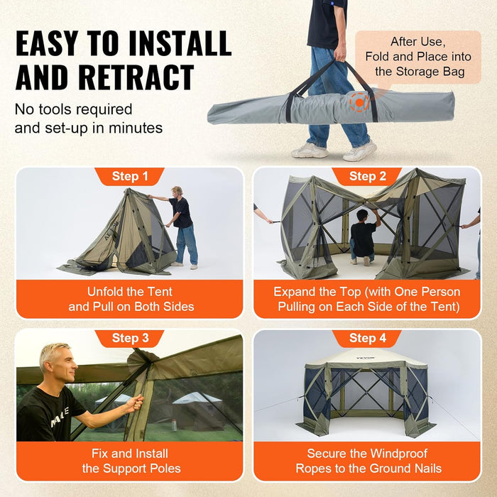 12X12Ft Pop up Gazebo Tent with Mosquito Netting, 6 Removable Wind Panels & 2 Mesh Windows, Outdoor Canopy Shelter for Patio, Army Green