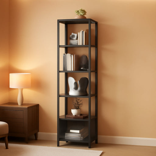 6 Tier  and Bookshelf, Narrow Book Shelf with Door for Small Space, for Living Room, Office, Study, Entryway, Black BS03BK006