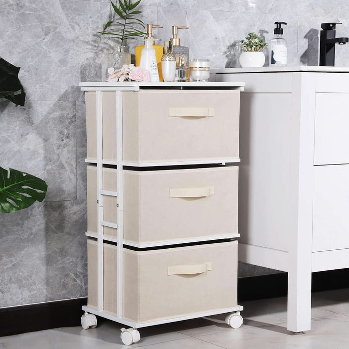 beige fabric dresser OHS Brooklyn Fabric 5 Drawer Chest