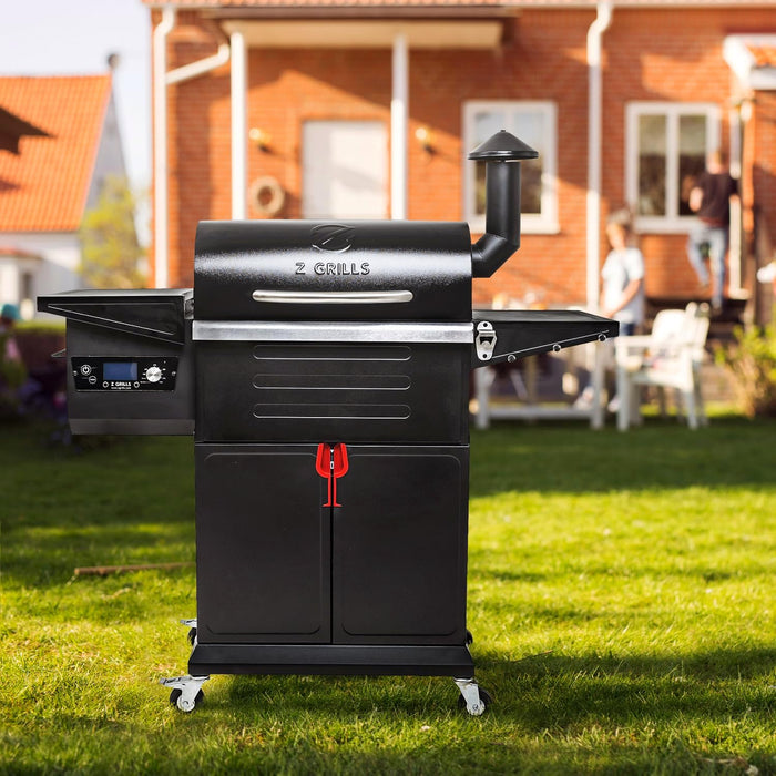 Wood Pellet Grill & Smoker 8-In-1 Pellet Grill with Automatic Temperature Control，Meat Probes，572 Sq. in Area for Backyard Camping Outdoor Party,Bright Black