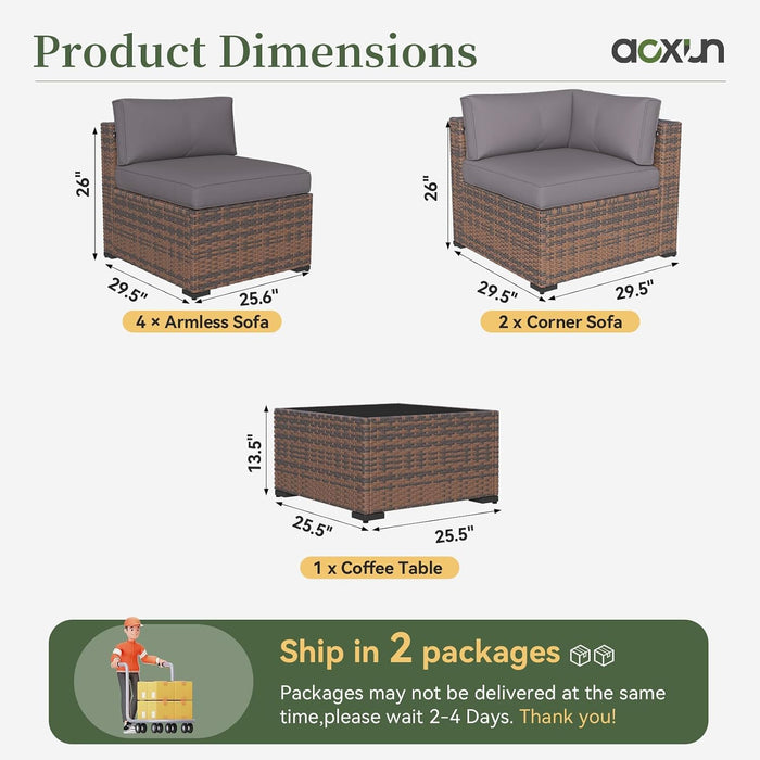7 Piece Patio Furniture Set Wicker Rattan Patio Conversation Set