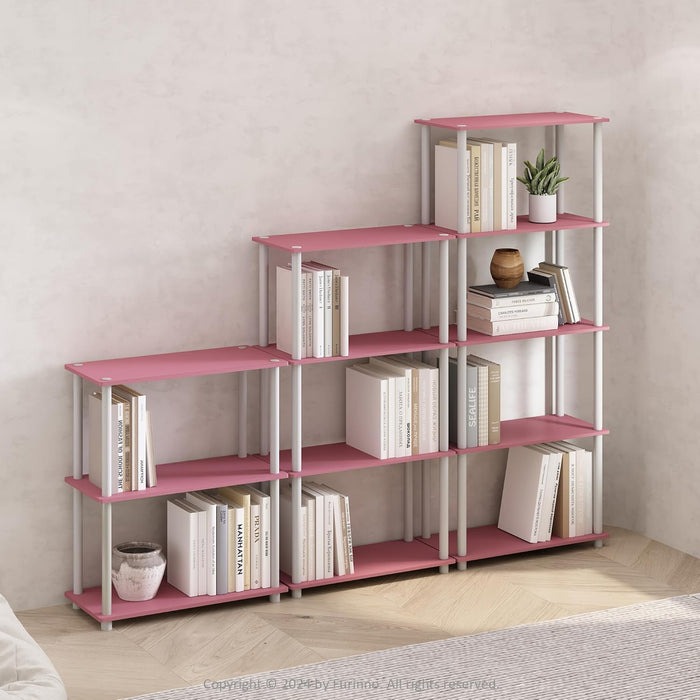 Pink White Five Tier PremiumDurableWoodenBookshelf HomeOffice