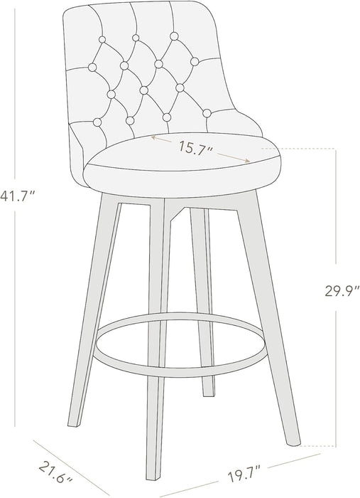 Bar Stools, 360° Swivel Upholstered Bar Stool with Back, 30" H Bar Height Barstools, Set of 2, Faux Leather in Stone Grey