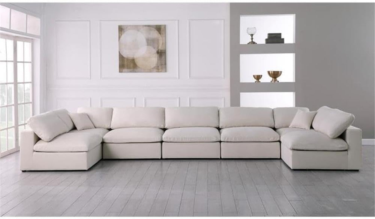 Contemporary Cream Velvet Standard Modular Sectional Sofa