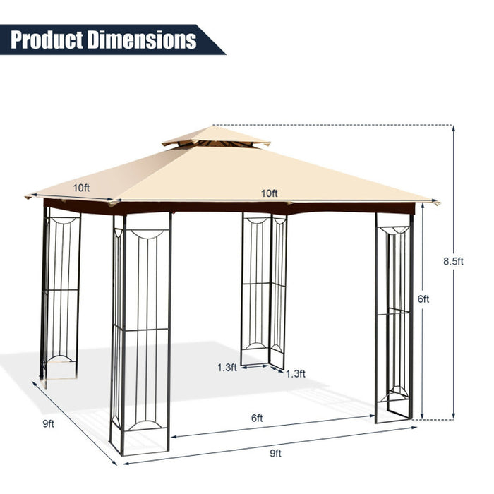 10 X 10 Feet L-Shaped Patio Canopy Gazebo Outdoor 2-Tier Steel Tent