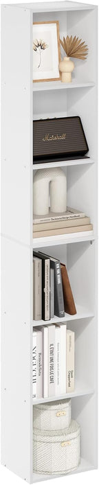 LUDER Book Shelf, 6-Tier Tall Modern Bookshelf, Bookcase with Open Shelves, 9.3 X 12 X 71, for Living Room, Bedroom, Home Office, White