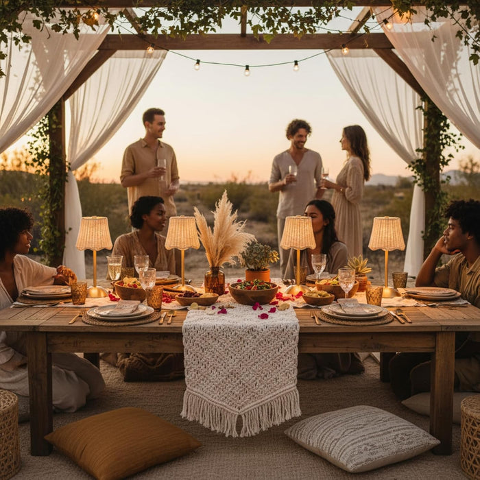 12 Inch Rattan Cordless Table Lamp, without Bow, Gold, 4 Pack